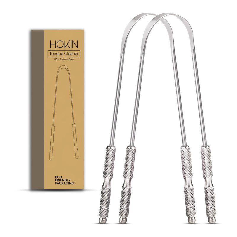 Hokin Tongue Scraper For Adults Tongue Cleaner Stainless Steel Bad Breath Fight 100% Metal Tongue Scraper Cleaner Men And Women Tongue Brush Oral Hygiene Product (2 Pieces Oral Care Pack) - NewNest Australia