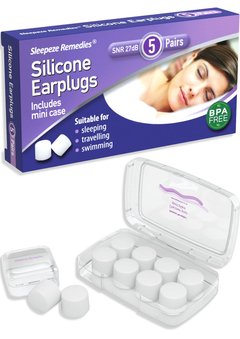 Sleepeze Remedies 5 Clear White Pairs Of Reusable Silicone Earplugs With Storage Case, Noise Canceling 27 Db, Ear Plugs For Sleeping, Travel, Swimming, Malleable, Noise Reducing - NewNest Australia