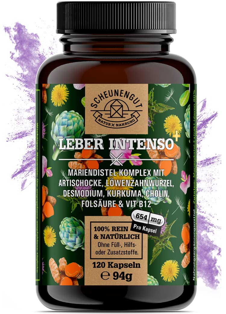 Liver Intenso+ Liver Capsules High Dose - Important: Laboratory Tested With Choline, Milk Thistle, Artichoke, Dandelion & Desmodium Plus 80% Silymarin And 5% Cynarin I 120 Capsules I From De I Scheunengut - NewNest Australia