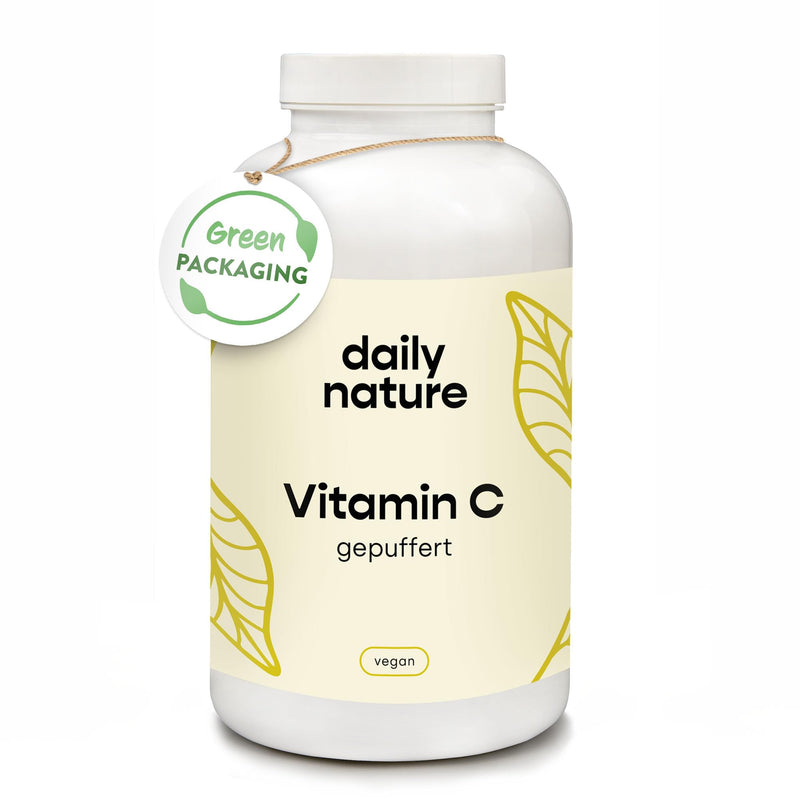 dailynature Vitamin C high dose - buffered | 365 capsules | herbal dietary supplement with 1000 mg vitamin C per daily dose | stomach-friendly | vegan & without additives | compostable can - NewNest Australia