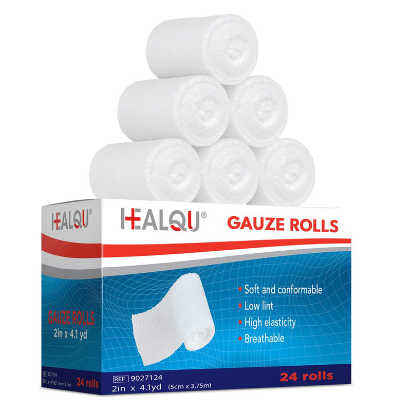 Healqu Gauze Bandages - High Quality & Woven Fixation Bandages 24 Rolls (5 Cm X 3.75 M) For Wound Dressings & Wound Care - Individually Wrapped, Extra Soft & Stretchy | First Aid Bandage Material - NewNest Australia