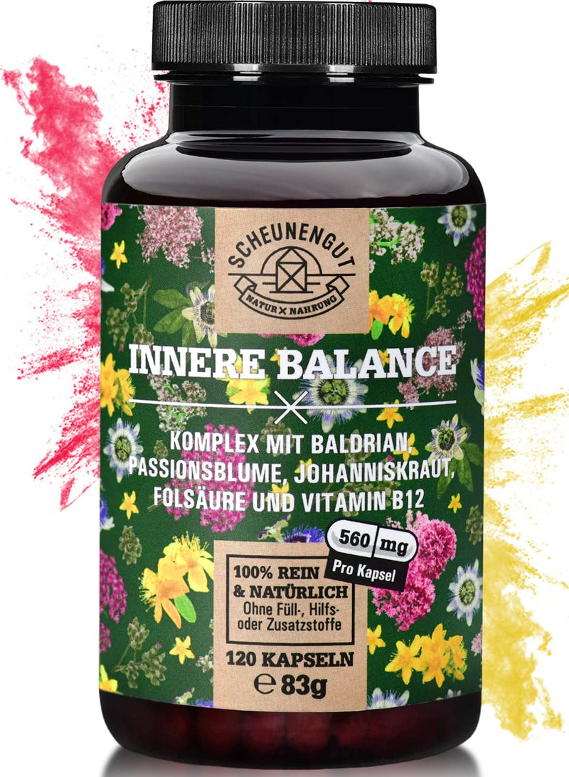 Inner Balance St. John'S Wort Valerian Passion Flower Capsules High Dose - Important: Laboratory-Tested 5-Fold Complex With Hypericin, Hyperforin, Folic Acid & Vitamin B12 I 120 Pieces I De I Scheunengut - NewNest Australia