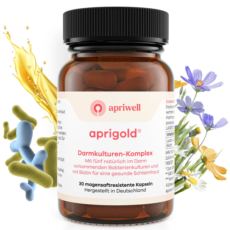 Apriwell Intestinal Culture Complex - Fructose Free - 5 Lactic Acid Bacteria & Bifidobacteria - With Biotin For The Mucosa - Gastric Juice Resistant - No Inulin - 30 Vegan Capsules - NewNest Australia