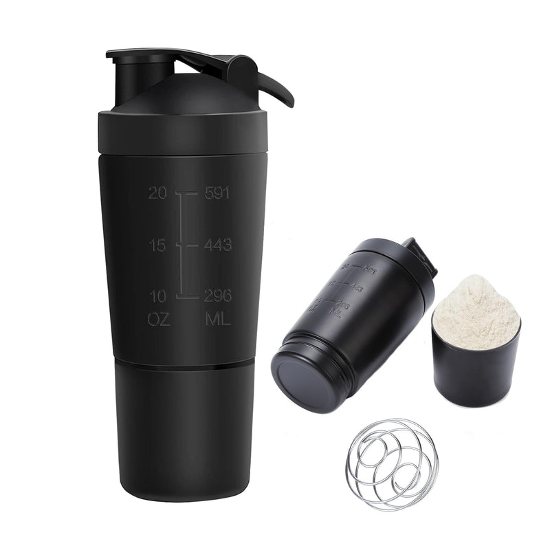 Golgner stainless steel protein shaker, shaker protein sport fitness, 600 ml fitness protein shaker, BPA free with scale, double-walled, with 200 ml cup, for protein, diet and fitness shake (black) black - NewNest Australia