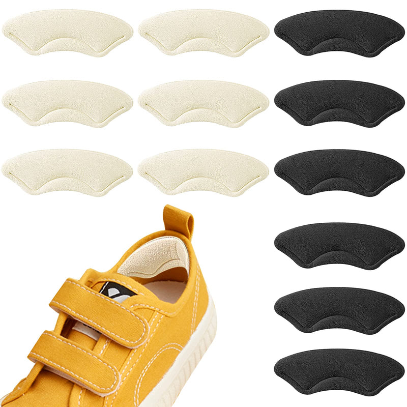 Pack of 12 Heel Pads for Children, Soft and Sticky Heel Holder, Children's Heel Pads for Too Large Shoes, Shoe Reducer, Small Heel Protector for Girls and Boys (Black + Beige) - NewNest Australia