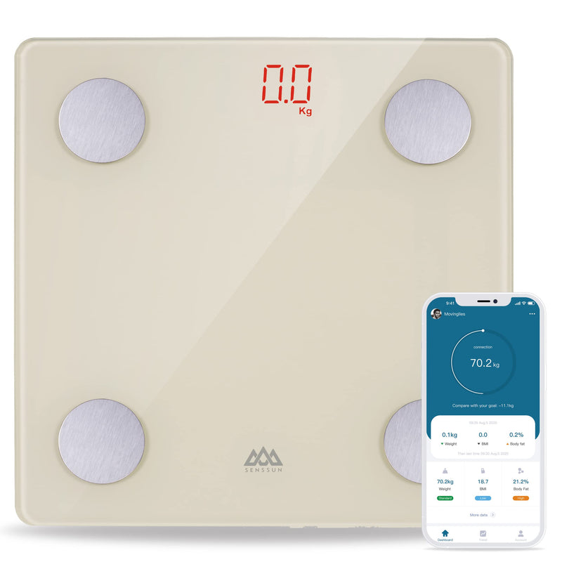 SENSSUN Body Fat Scales Digital Personal Scales, People Scales with APP, Smart Scales Bluetooth Body Analysis Scales with Body Composition Function, 150KG/330LB, 26 * 26CM, LED Display (Cream White) Cream White - NewNest Australia