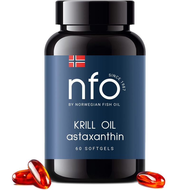 NFO OMEGA 3 KRILL OIL Astaxanthin [60 capsules] Made in Norway High-dose krill oil, with fish oil and high-dose EPA & DHA as an astaxanthin & phospholipid complex from wild fish and krill - NewNest Australia