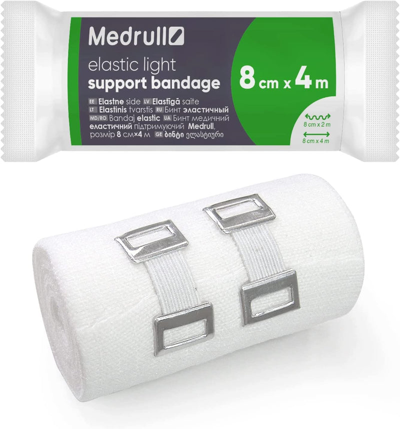 Medrull Pack Of 2 Permanently Elastic Universal Bandages 8 Cm X 4 M Elastic Light Bandage ‚ Universal Bandage With 2 Clips ‚ Stretched, Breathable, Elastic, 2 Pieces Box - NewNest Australia