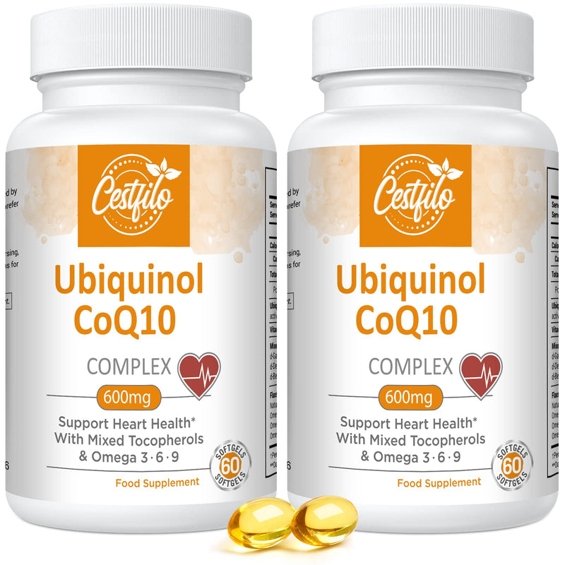 Ubiquinol CoQ10 600 mg Softgel Capsules - Active Form of CoQ10 Plus Vitamin E & Omega 3 6 9 - Advanced Antioxidant Coenzyme Q10 Dietary Supplement for Heart & Brain (60 Count, Pack of 2) 60 Pieces (Pack of 2) - NewNest Australia