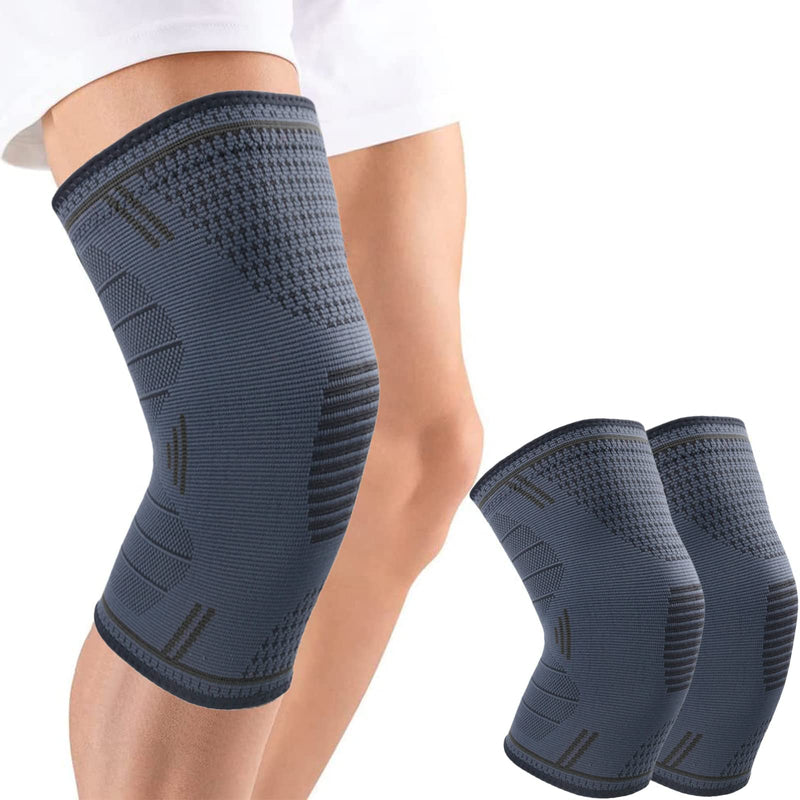 MILAIUN Knee Support Set of 2, Kiel Support Men and Women, Knee Supports with Non-Slip Silicone Strips & Breathable for Arthritis, Meniscus, Volleyball, Sports, ACL (L|Black)… L Black - NewNest Australia