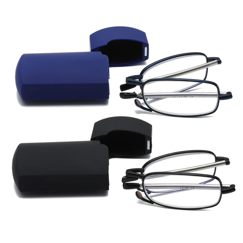 Hubeye 2 Pairs Foldable Reading Glasses Mini Portable Reading Aid Made of Stainless Steel with Hard Case Anti-Blue Vision Aid for Men and Women 2.50 Blue/Black 2.5 Diopters - NewNest Australia