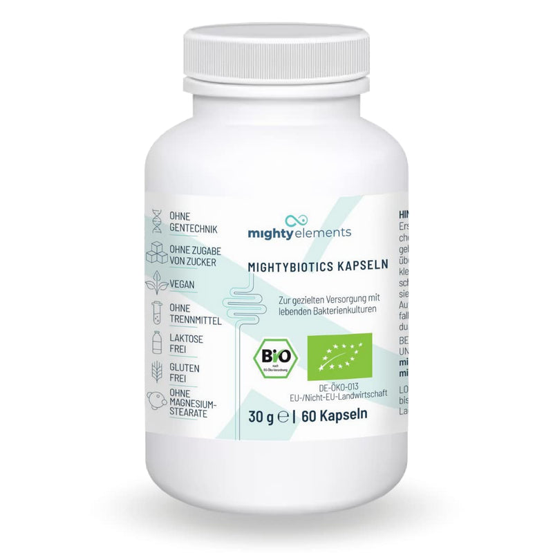 Mighty Elements Mightybiotics Capsules (60), Organic, Vegan, Probiotics, Prebiotics, Bacterial Strains, Bacterial Cultures, High Dosage, Natural, Tasteless, Lactose-Free - NewNest Australia