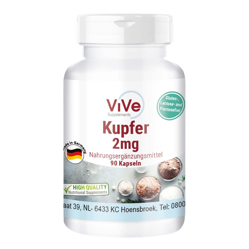 Copper 2 mg - 90 capsules copper bisglycinate - vegan - essential trace element | Quality from Germany from ViVe Supplements - NewNest Australia