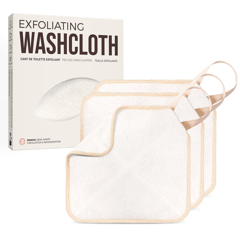 ZOMCHI 3 Pack Exfoliating Washcloths, Premium Face and Body Washcloths with Softness and Scrub on Two Sides, Durable Bath Towels for Women and Men (White) White - NewNest Australia