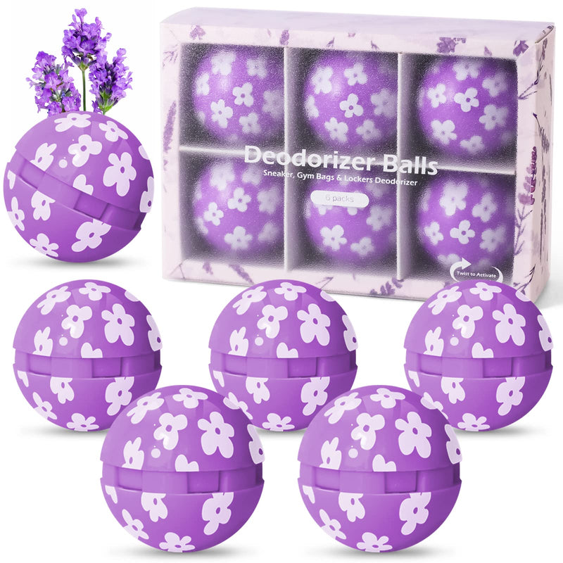 Deodorizing Balls for Sneakers, Shoe Deodorant, Gym Bags, Pack of 6 Deodorizing Balls Also for Home Lockers, Simple Twistlock - Lavender - NewNest Australia