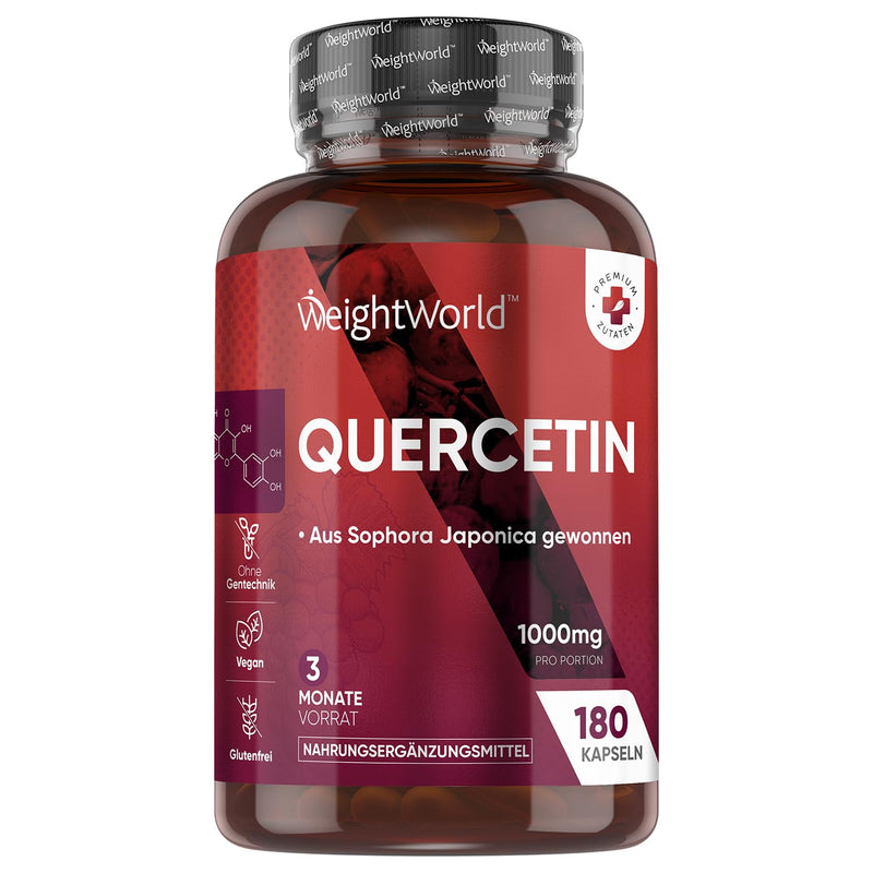 Quercetin 1000mg capsules - 180 vegan capsules for a 3 month supply - Pure quercetin powder from the Japanese string tree - Natural ingredients & made without magnesium stearate - WeightWorld - NewNest Australia