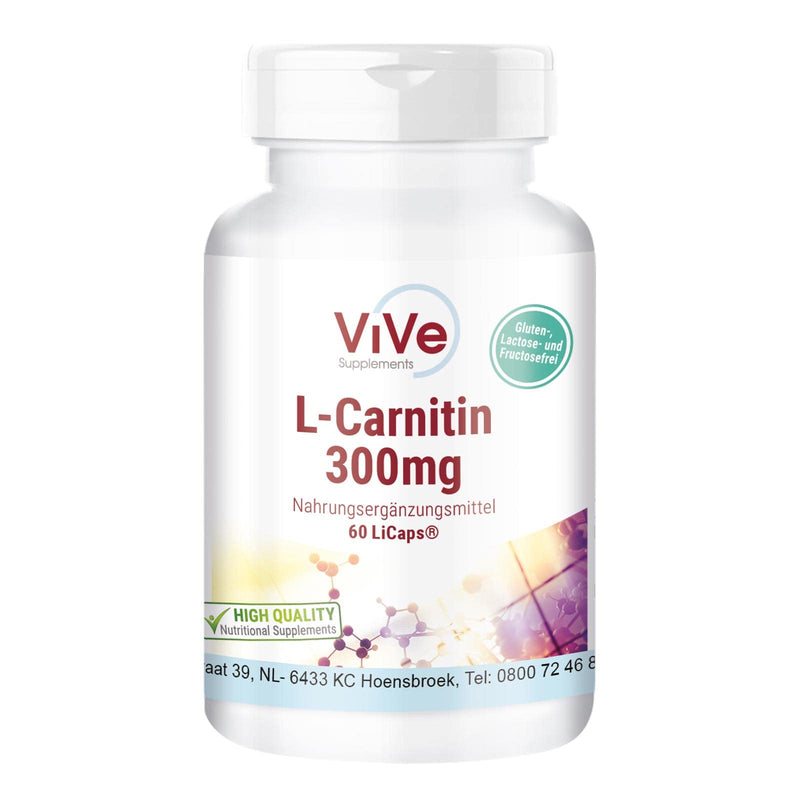L-Carnitine 300 mg - 60 capsules - crystalline Carnipure carnitine in airtight LiCaps - high dosage and vegan | Quality from Germany from ViVe Supplements - NewNest Australia