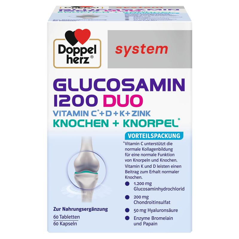 Doppelherz Glucosamine 1200 Duo System - With Vitamin C As A Contribution To Normal Collagen Formation For Normal Cartilage Function - 60 Capsules And 60 Tablets - NewNest Australia