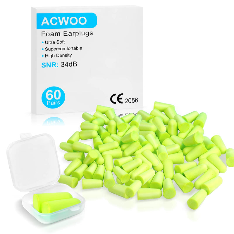 Acwoo Ear Plugs, 60 Pairs Of Ear Protection, Foam Plugs, Noise Canceling Ear Plugs For Sleeping, Reusable Ear Plugs For Sleeping, Loud Sounds, Snoring (Yellow) - NewNest Australia