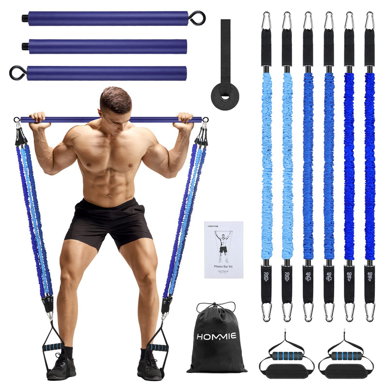 Hommie Pilates Bar Kit With Resistance Bands For Women And Men, Pack Of 3 Stick Squat Yoga Pilates Resistance Bands With Handles, Door Anchors & Foot Straps For Pilates Strength Training 9, 18, 27 Kg - NewNest Australia