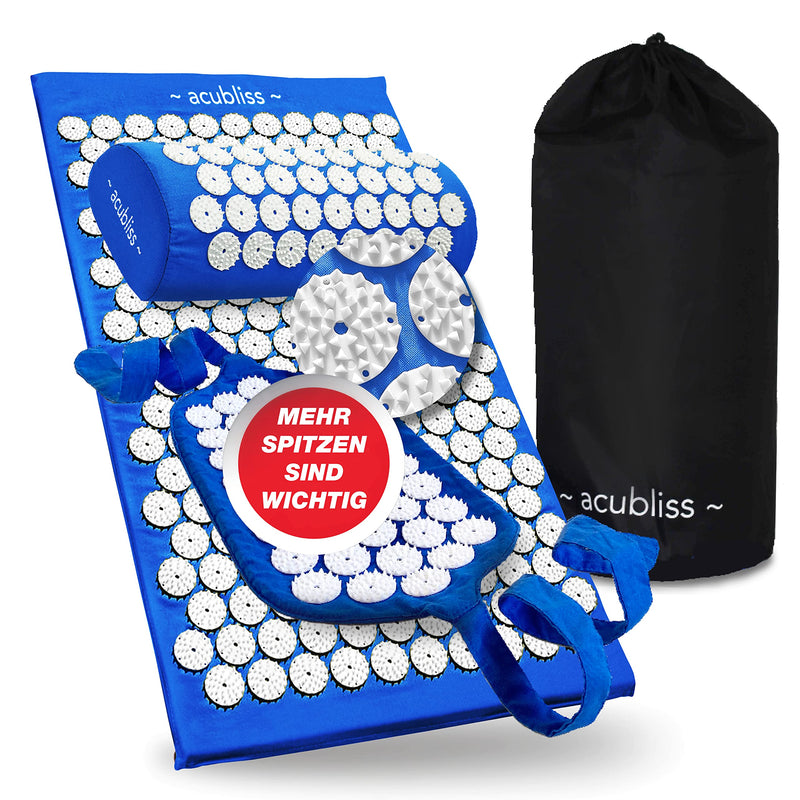 Acubliss Acupressure Mat And Pillow - Acupressure Set With Strap - Against Neck And Back Pain - Acupressure Mat With Pillow And Strap For More Energy And Relaxation - With Bag - Deep Blue - NewNest Australia