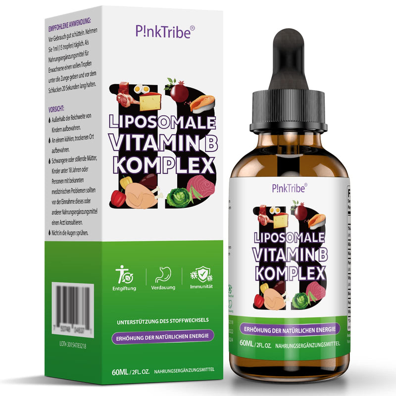 Liposomal Vitamin B Complex Liquid - High Dose Drops with All 8 B Vitamins, Active Vitamin B Forms, Vegan, No Additives, 60ml (Pack of 1) Pack of 1 - NewNest Australia