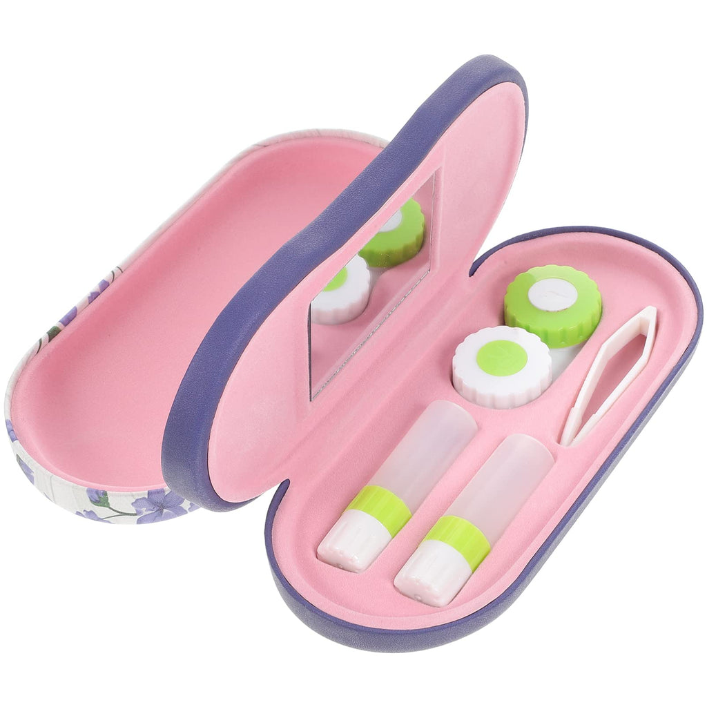 Healifty Contact Lens Case And Glasses Case - 2 In 1 Double Sided Eye Contact Container With Integrated Mirror Tweezers And Contact Solution Bottle - Portable Purple - NewNest Australia