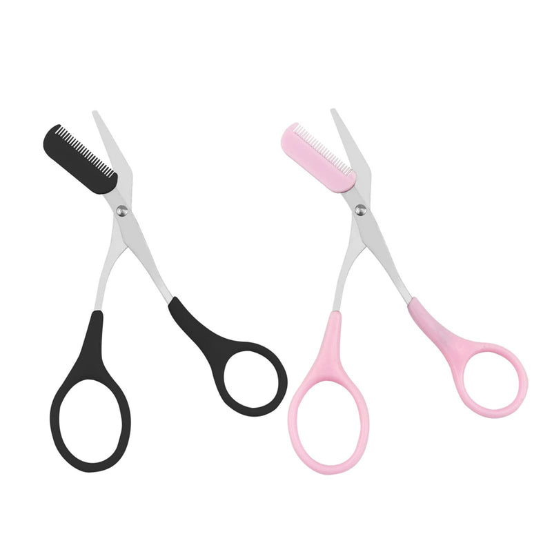 SHULLIN Pack of 2 Eyebrow Trimmer Scissors Beauty Eyebrow Scissors Curved Eyebrow Scissors with Comb Eyebrow for Shortening Eyebrow and Eyelashes (Black, Pink) - NewNest Australia
