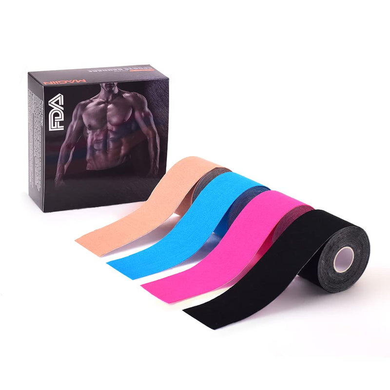 Kinesiology Tapes Set Of 4 Elastic Tape Sport 5 Mx 5 Cm, Latex-Free Kinesiology Tape Skin-Friendly For Knees, Shoulders And Back, 4 Rolls Waterproof Physio Tape With Long-Lasting Adhesion - NewNest Australia