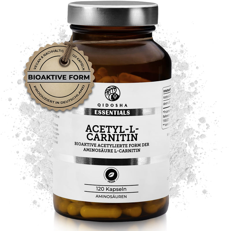 Qidosha Acetyl L Carnitine Capsules Bioactive, Increased Bioavailability, 120 Capsules/Glass, Acetyl L Carnitine 500Mg Vegan, Bioactive Acetylated Form Of The Amino Acid L-Carnitine, Produced In Germany - NewNest Australia