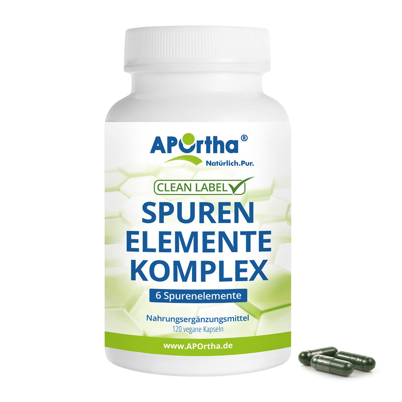 APOrtha® trace element complex - 120 vegan capsules with 6 trace elements for basic care manganese, copper, iodine, selenium, molybdenum and chromium, natural fillers spirulina and alfalfa, allergen-free - NewNest Australia
