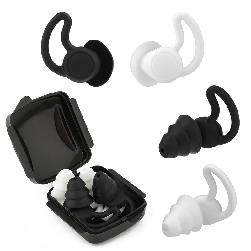Silicone Ear Plugs, 2 Pairs Soft Ear Plugs Silicone Sleeping Reusable Waterproof Ear Plugs Ear Protection For Snoring Work Concerts Industrial Hearing Protection (Black, White) - NewNest Australia