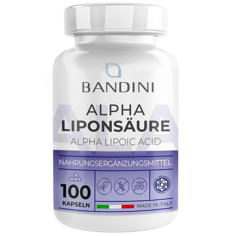 Bandini® ALA Alpha Lipoic Acid 200mg | 100 capsules | Antioxidant Alpha Lipoic Acid | Support for the circulatory system, liver, nervous system | Highly dosed, vegan, laboratory tested, bioavailable, GMO-free - NewNest Australia