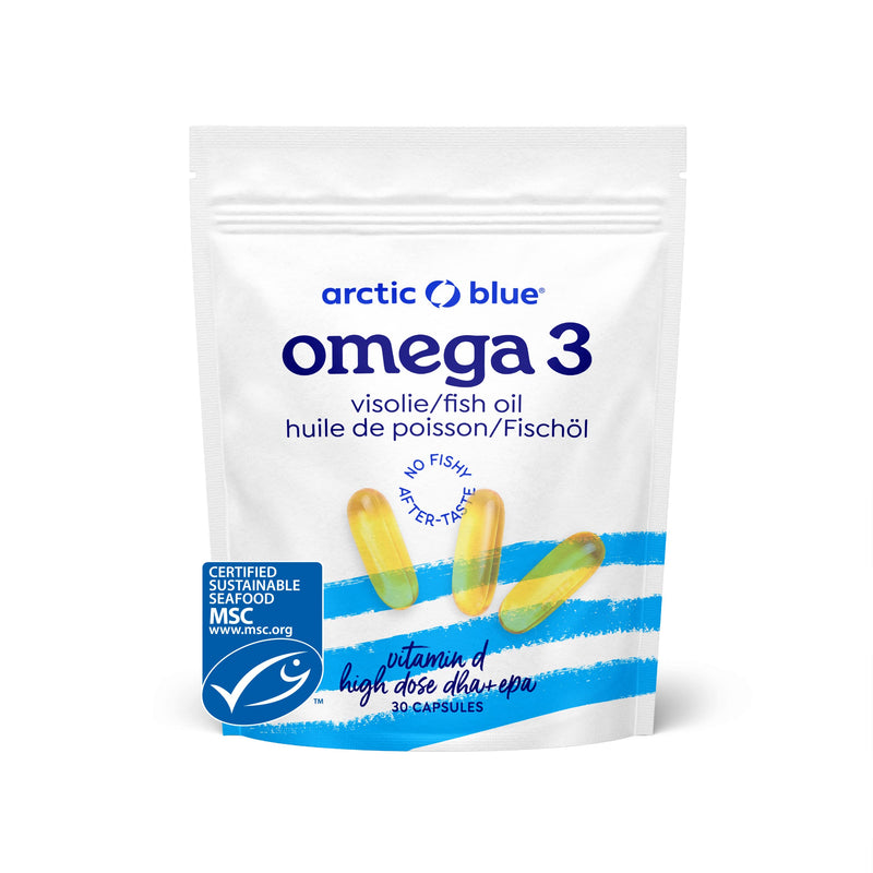 Arctic Blue fish oil capsules with vitamin D - high dosage with 550 mg DHA and 275 mg EPA - awarded with MSC seal for sustainable fishing - pure Alaska pollock oil - NewNest Australia