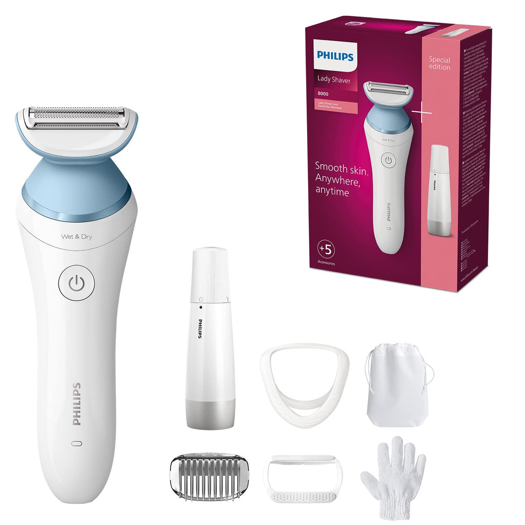 Philips Lady Shaver Series 8000 - Wireless wet and dry shaver incl. 5 accessories & facial hair remover (model BRL166/91) BRL166/91 incl. mini facial hair remover - NewNest Australia