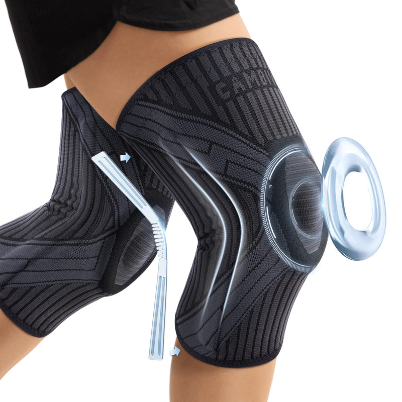 CAMBIVO 2 x knee support for men and women, knee pads with side stabilizers and patella gel pad, knee support for running, sports, ACL, arthritis, meniscus tear, pain relief XL black/grey - NewNest Australia