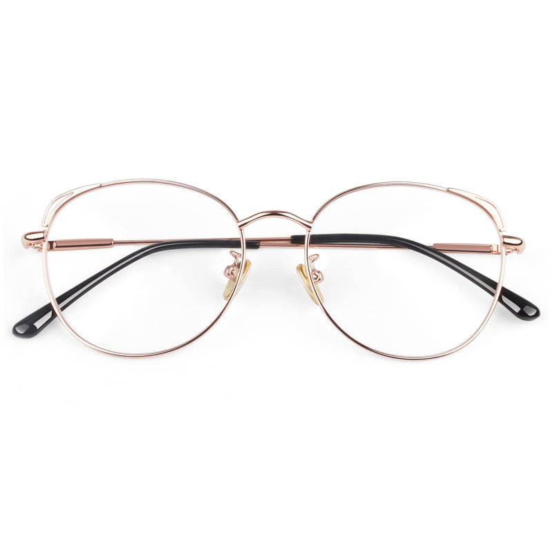 LINVO Glasses Without Prescription Women's Classic Metal Frame Glasses Frame Vintage Glasses Cat Eye Fake Glasses Rose Gold - NewNest Australia