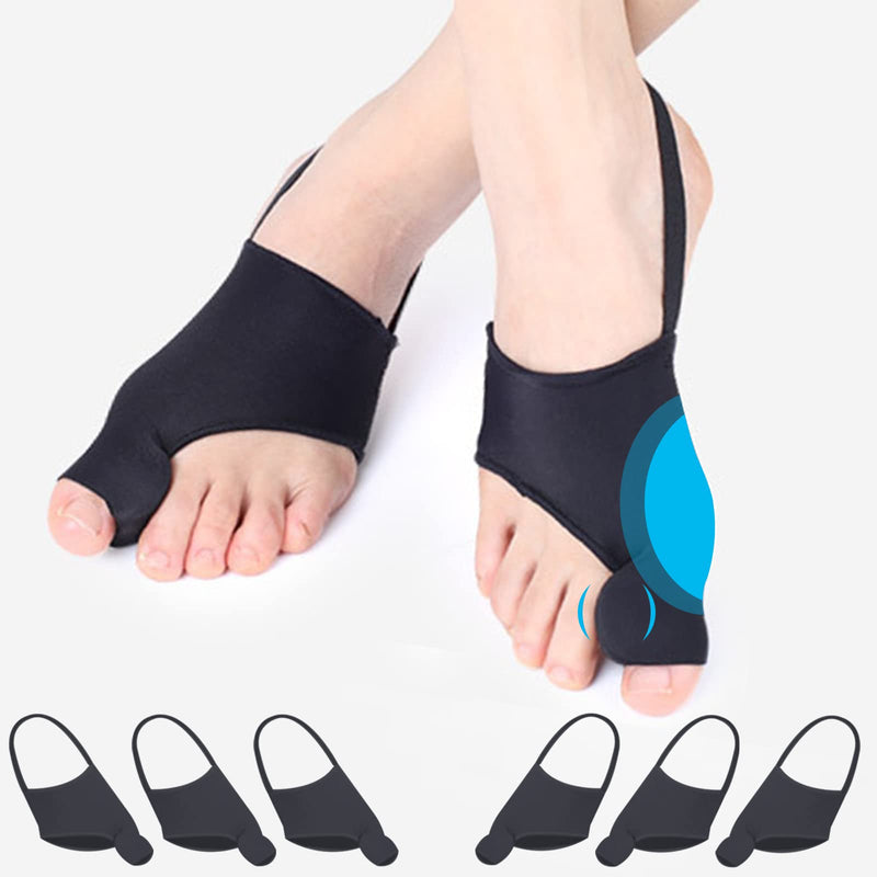 Eures Pack of 6 Hallux Valgus Toe Separators with Bunion Protection, Correction Bandage Socks Bunion Corrector with Anti-Slip Belt and Gel Pads (Black) Pack of 6 Black - NewNest Australia