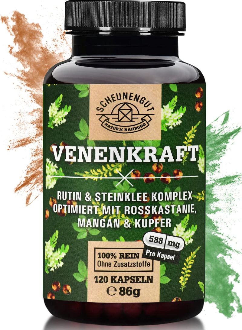 Venenkraft Rutin Stone Clover Capsules High Dose - Important: Laboratory Tested 5-Way Vein Complex With Rutin, Stone Clover, Horse Chestnut Extract, Manganese + Copper I 120 Vein Capsules I From De I Schaunengut - NewNest Australia