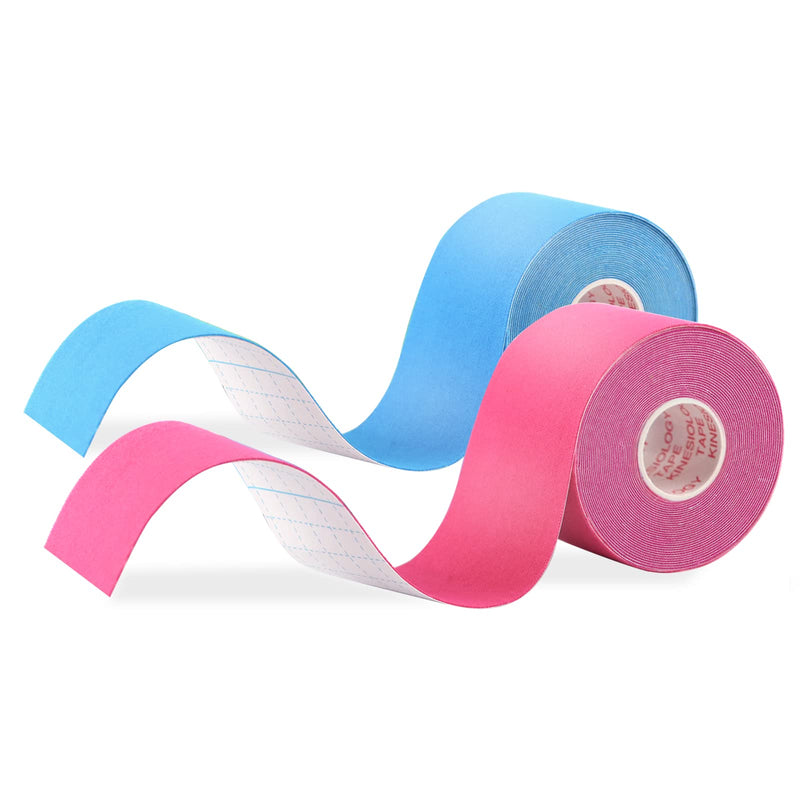 Jophek Kinesiology Tape, 2 Rolls (5 Mx 5 Cm) Kinesiology Tape Blue + Pink, Physio Tape, Elastic, Waterproof, Skin-Friendly, For Sports, Knee, Shoulder And Elbows, Muscle Tightening Bands - NewNest Australia