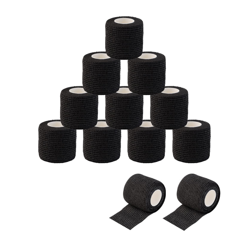 Ez Tattoo Grip Tape - Pack Of 12 (5 Cm X 4.5 M) Self-Adhesive Bandage For Swelling Of Wrist And Ankle Sprains, Disposable Roll Tattoo Grip Tube Tape For Tattoo Machine (Black) - NewNest Australia