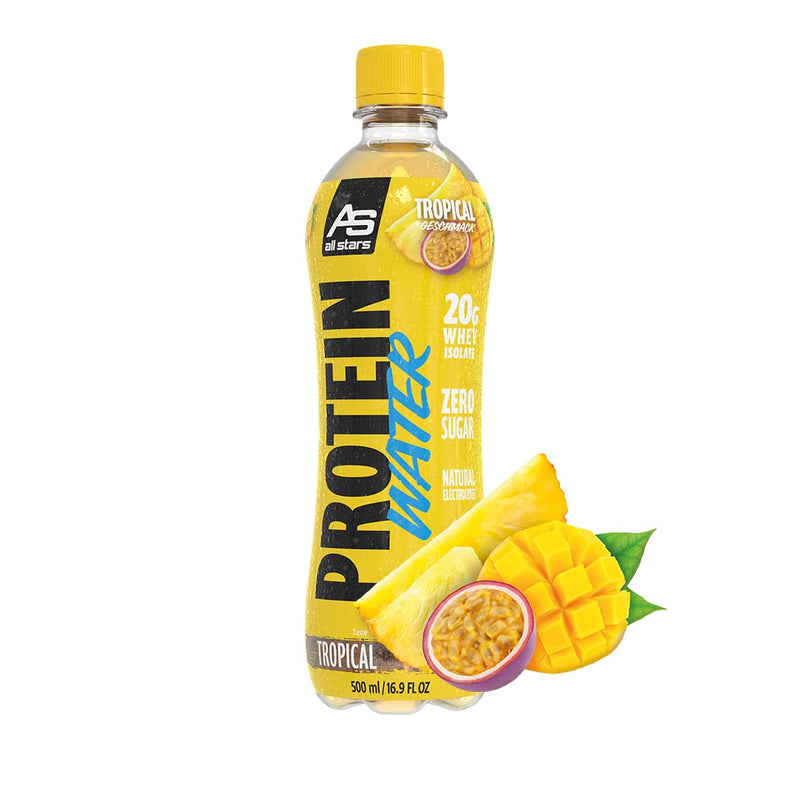 All Stars Protein Water, Delicious, Fruity Protein Drink Without Added Sugar, The Perfect Refreshing Drink For Athletes With High-Quality Whey Protein Isolates With Only 85 Calories, 6 X 500 Ml, Tropical - NewNest Australia