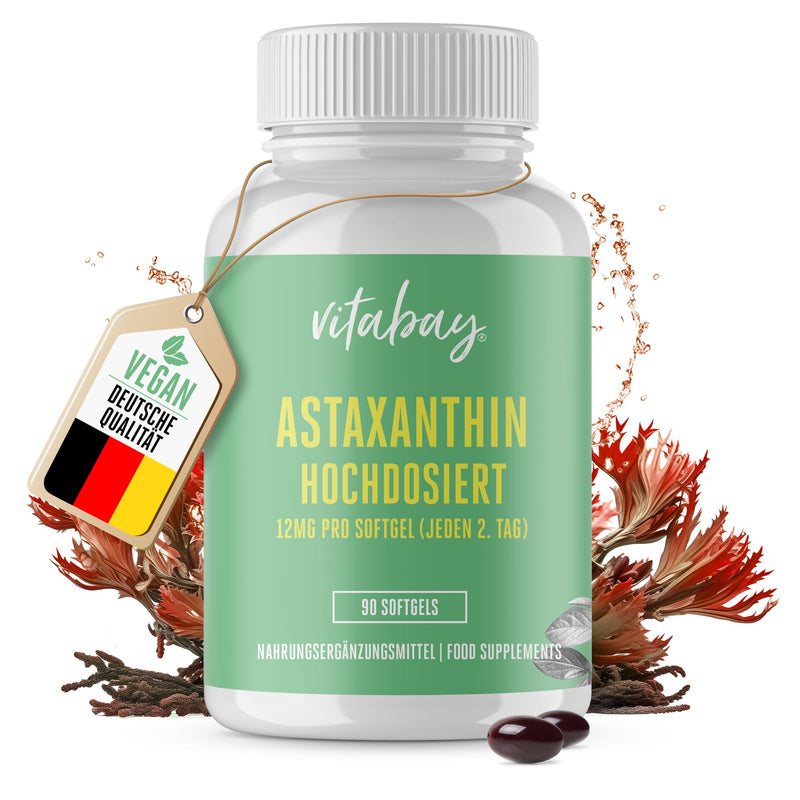 Vitabay Astaxanthin High Dose VEGAN - 90 Astaxanthin Softgel Capsules - Astaxanthin Capsules Natural Astaxanthin 12mg - Antioxidants Astaxanthin Capsules Astaxanthin Tanning Capsules Vegan 12 mg 90 Pieces (Pack of 1) - NewNest Australia