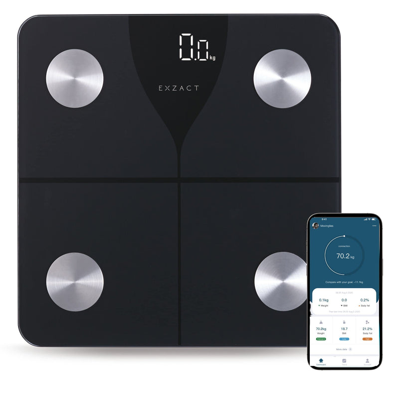 Exzact Digital Bathroom Scales / Body Fat Scales With App - Ios & Android Bluetooth - Body Analysis Scales - Capacity: 180 Kg - Kg / St / Lbs - Electronic Scales - NewNest Australia
