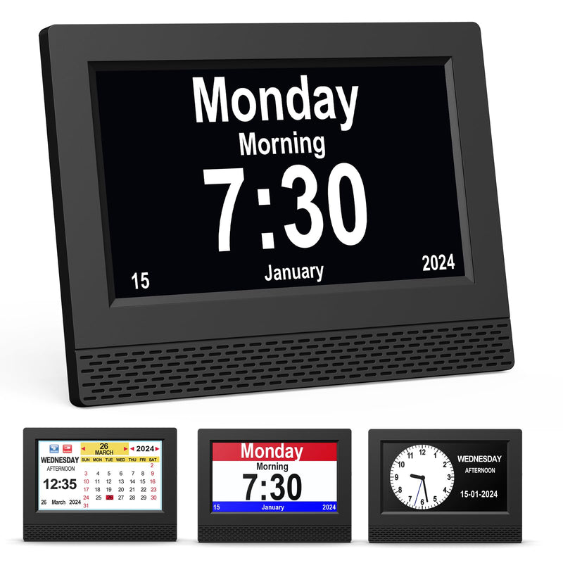 SENXINGYAN Digital Calendar Alarm Clock, 7'' HD Large Screen Display Alarm Clock, Multiple Clock Modes Senior Clock with Date and Day of the Week, Automatically Dimmable for Seniors, Adults and Alzheimer's Patients - Black - NewNest Australia