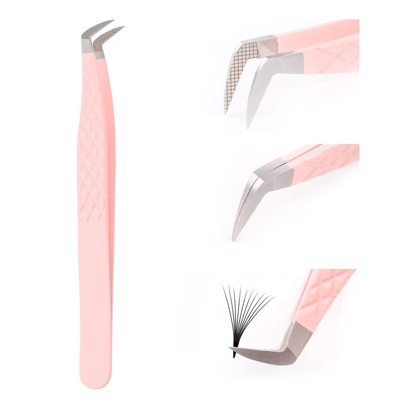 One Piece Eyelash Extension Tweezers, Pink Stainless Steel Curved Tip Professional Eyelash Tweezers Striped FADVAN(Olecranon Clip) LW-YZ - NewNest Australia