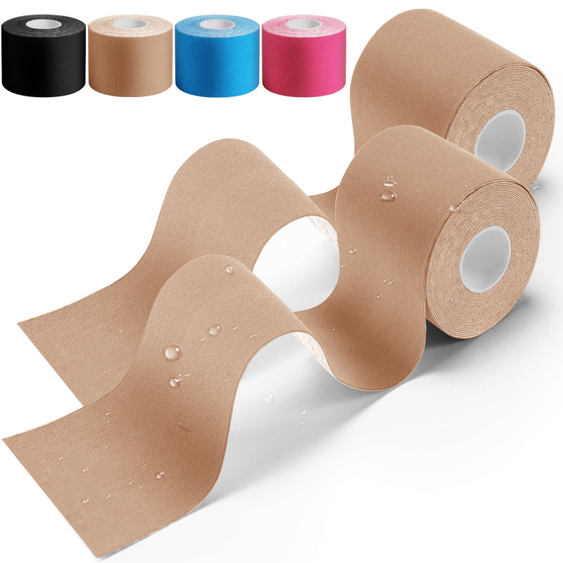 Honyao Kinesiology Tape (5 Mx 5 Cm), Physio Tape For Shoulders, Back, Knee, Elbows And Neck, Sports Tape, Skin-Friendly, Elastic And Waterproof, Skin-Coloured - Pack Of 2 - NewNest Australia