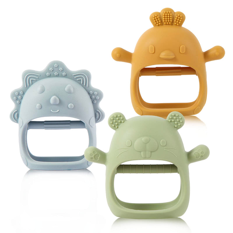 Baby Teething Toys For 3+ Months, Baby Crouching Toys For Suction Needs, Easy-To-Arouse Shapes With Soft Texture For Sensory Exploration And Itch Relief During Child'S Play Olive&Dusty Blue&Mango - NewNest Australia
