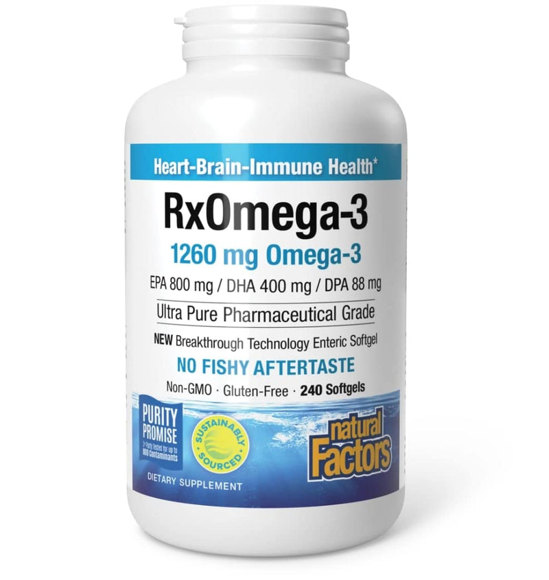 Natural Factors, Rx Omega-3 Fish Oil, with EPA and DHA, 240 Enteripure soft capsules, laboratory tested, soy-free, gluten-free, non-GMO - NewNest Australia