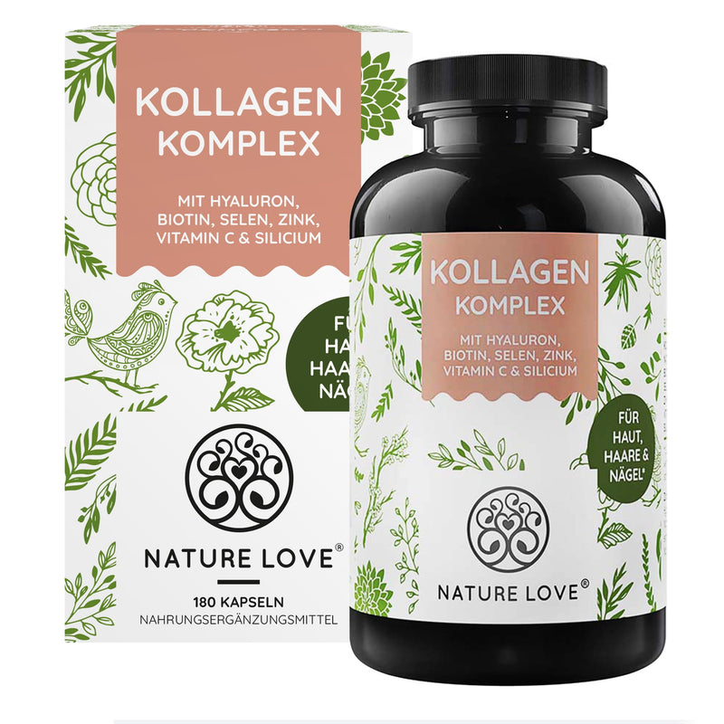 Nature Love Collagen Complex - 180 Capsules - With Hyaluronic Acid, Biotin, Selenium, Zinc, Vitamin C From Acerola & Bamboo Extract - High Dose Collagen - Laboratory Tested And Produced In Germany - NewNest Australia